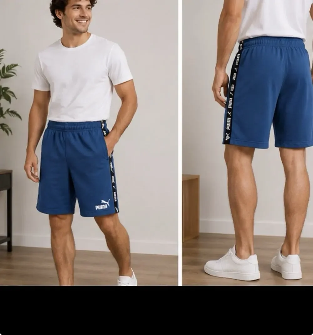 Puma Men’s Blue Fleece Shorts Logo Tape Side XL Athletic Lounge Sweat Shorts
